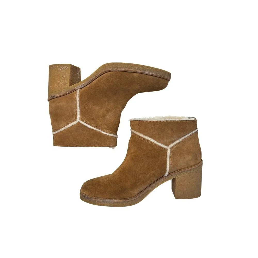 UGG‎ Kasen Ankle Boots Chestnut Womens 9 Suede Shearling Block Heel 1018644